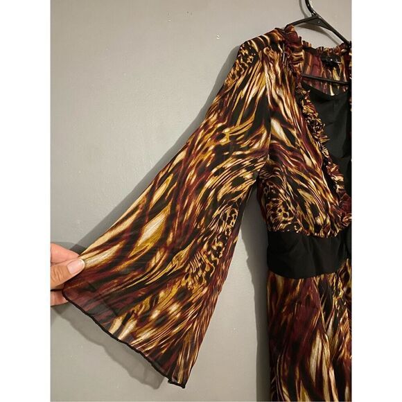 New Directions Animal Print Faux Belt Built In Shirt Ruffles Long Sleeve3X - Picture 3 of 7